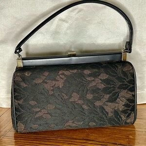 Verdi Vintage Black Brown Floral Tapestry Hand Bag